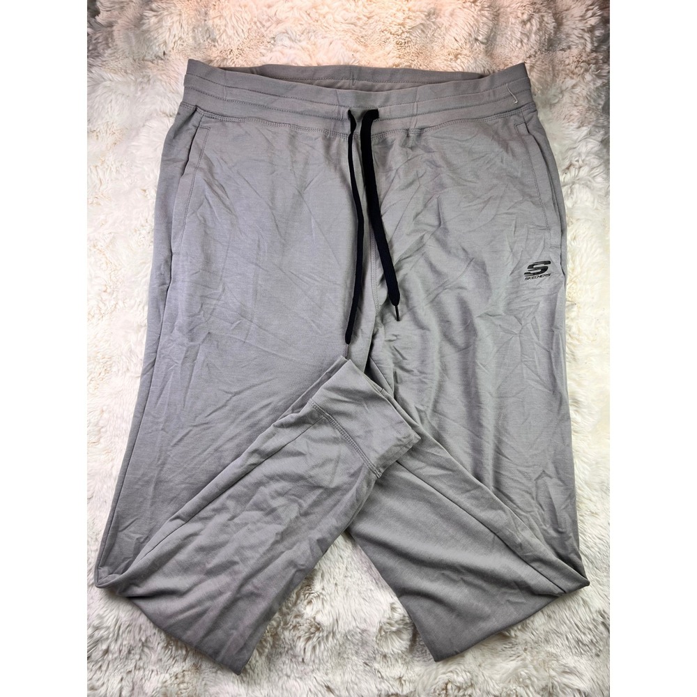 Skechers Sport Mens Gray Joggers Sz L Tapered Sweatpants Elasti Waist Stretch A8